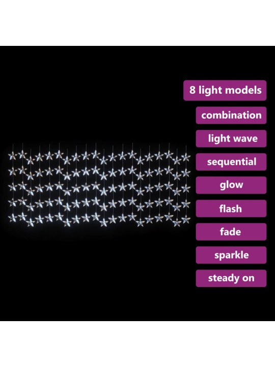 Světelný závěs hvězdičky 500 LED studené bílé světlo 8 funkcí