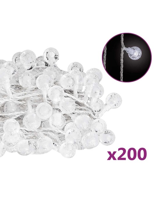 Světelný řetěz kulaté žárovky 20m 200 LED studený bílý 8 funkcí