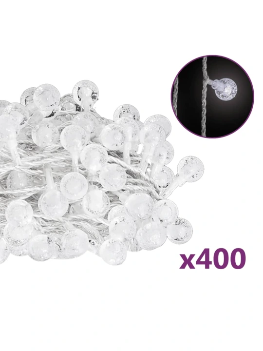 Světelný řetěz kulaté žárovky 40m 400 LED studený bílý 8 funkcí
