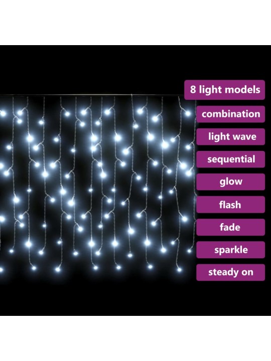 LED světelný závěs rampouchy 10 m 400 LED studený bílý 8 funkcí