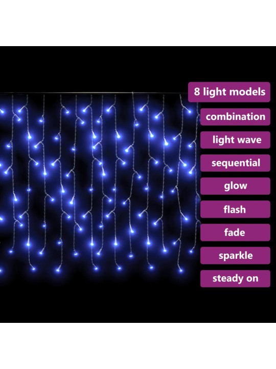 LED světelný závěs s rampouchy 10 m 400 LED modrý 8 funkcí