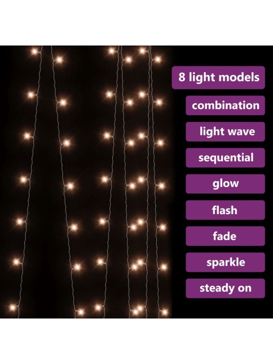 Světelný závěs 3 x 3 m 300 LED diod teplé bílé světlo 8 funkcí