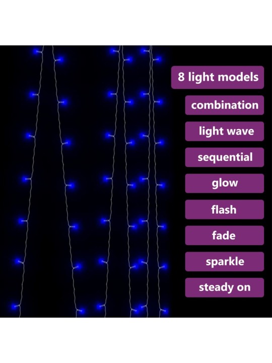 Světelný závěs 3 x 3 m 300 LED diod modré světlo 8 funkcí