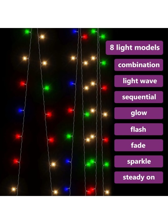Světelný závěs 3x3 m 300 LED diod pestrobarevné světlo 8 funkcí