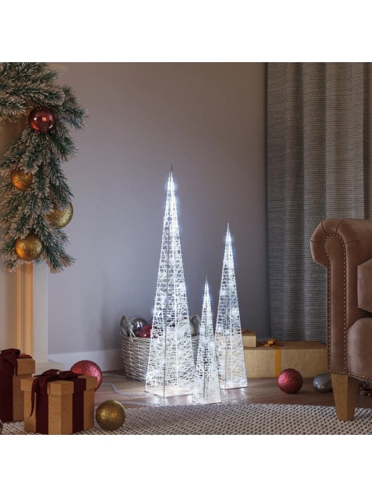 Sada akrylových světelných LED kuželů studená bílá 30/45/60 cm