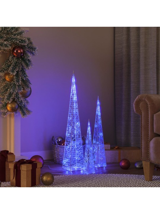 Sada akrylových světelných LED kuželů modrá 30/45/60 cm