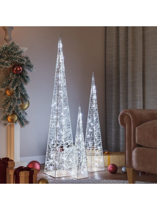 Sada akrylových světelných LED kuželů studená bílá 60/90/120 cm