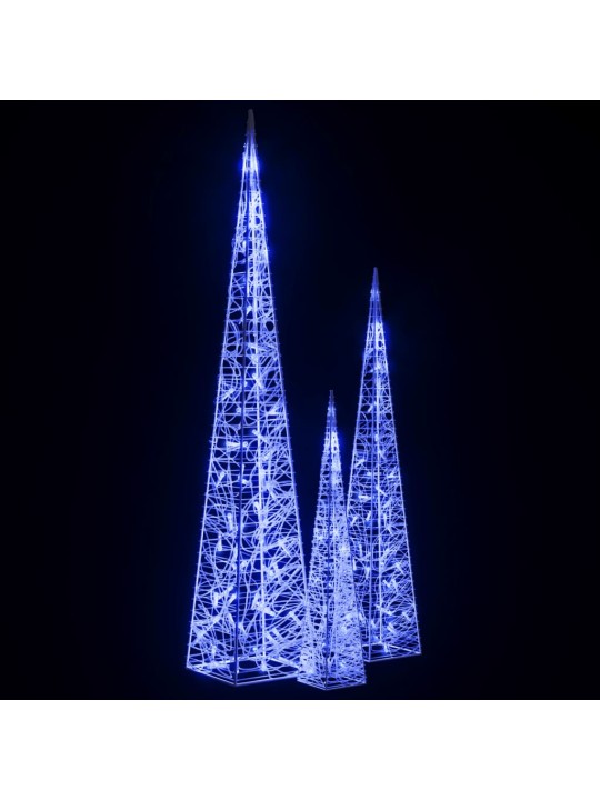 Sada akrylových světelných LED kuželů modrá 60/90/120 cm