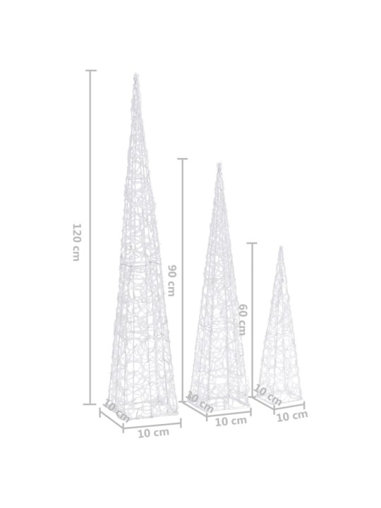 Sada akrylových světelných LED kuželů modrá 60/90/120 cm