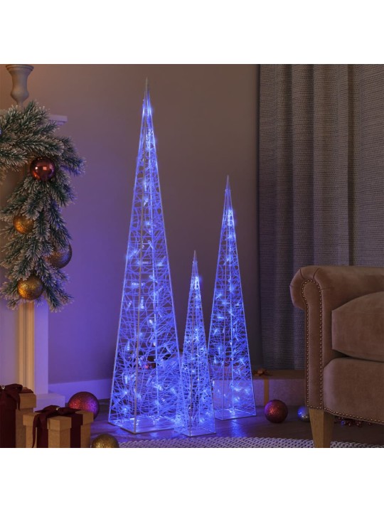 Sada akrylových světelných LED kuželů modrá 60/90/120 cm
