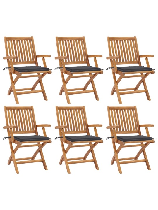 Skládací zahradní židle s poduškami 6 ks masivní teak