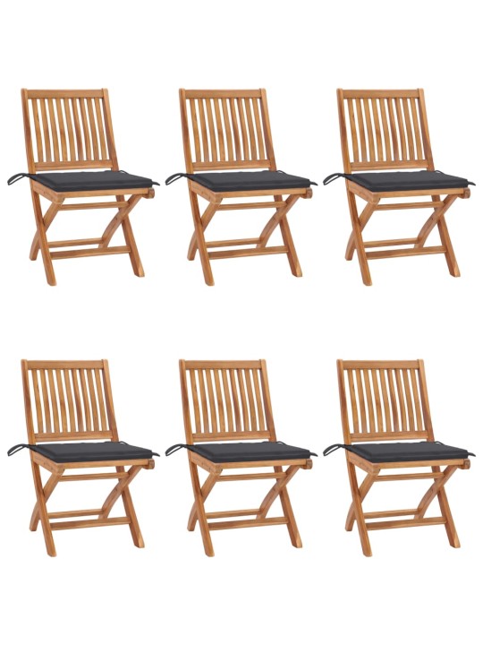 Skládací zahradní židle s poduškami 6 ks masivní teak