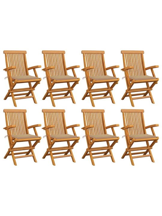 Zahradní židle s béžovými poduškami 8 ks masivní teak