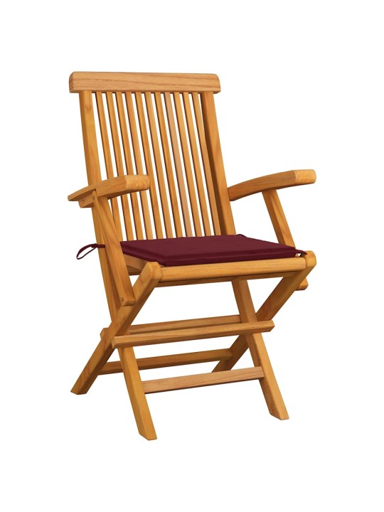 Zahradní židle s vínovými poduškami 8 ks masivní teak