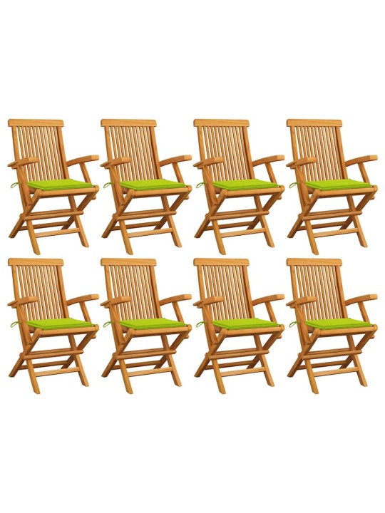 Zahradní židle s jasně zelenými poduškami 8 ks masivní teak