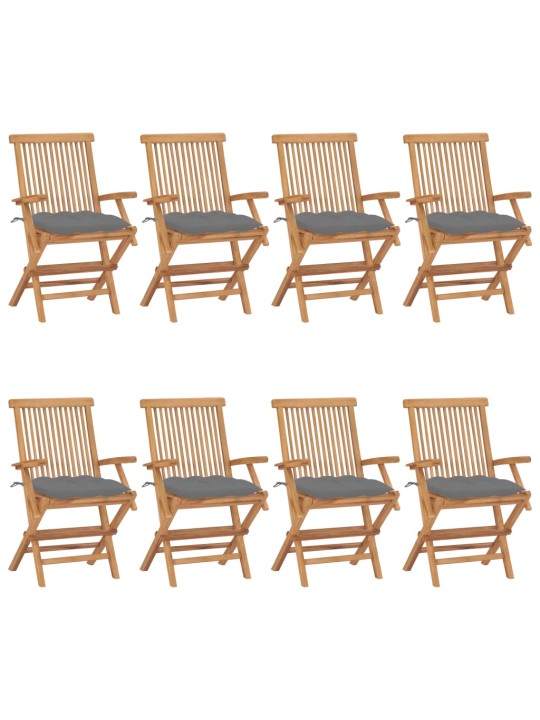 Zahradní židle s šedými poduškami 8 ks masivní teak