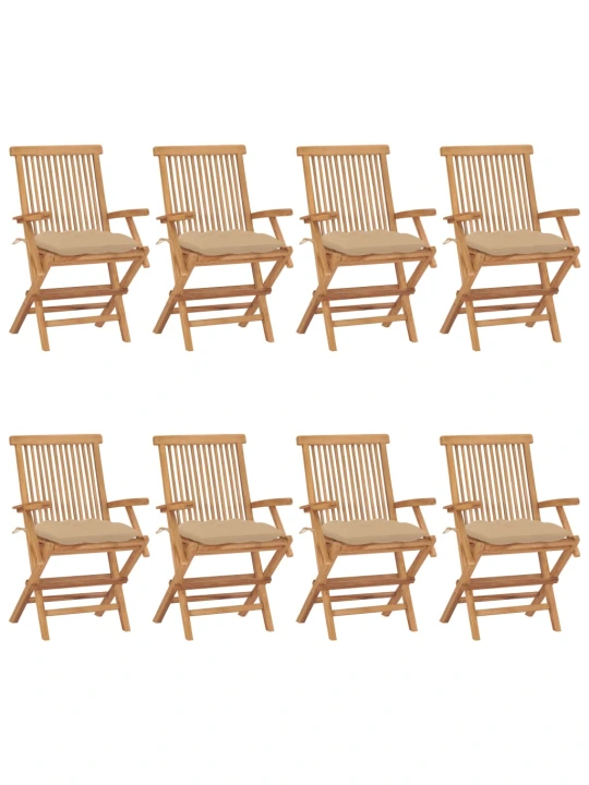 Zahradní židle s béžovými poduškami 8 ks masivní teak