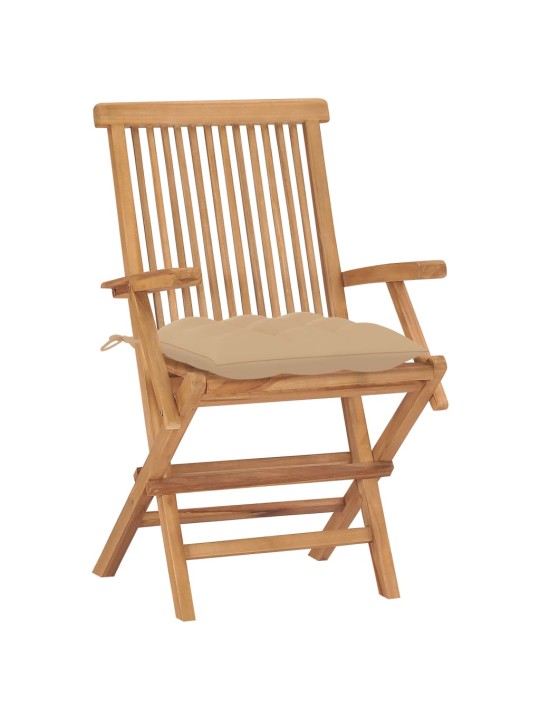 Zahradní židle s béžovými poduškami 8 ks masivní teak
