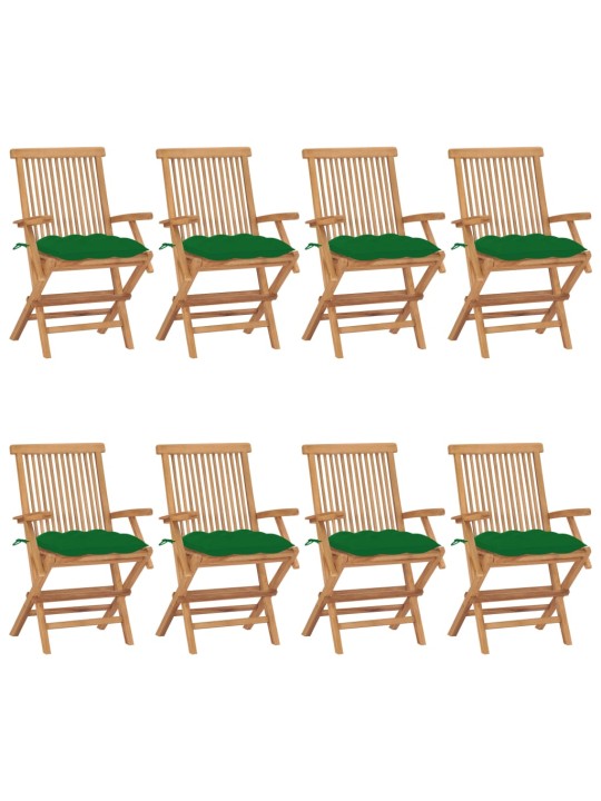 Zahradní židle se zelenými poduškami 8 ks masivní teak