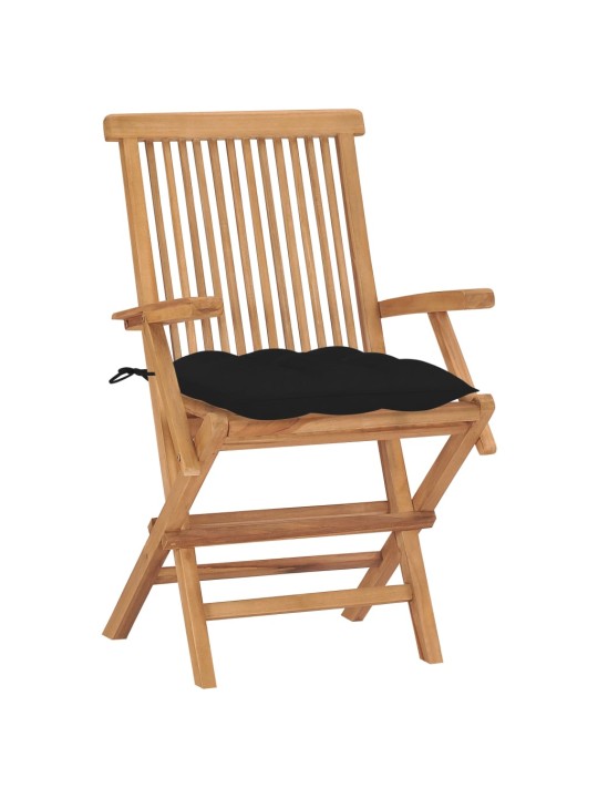 Zahradní židle s černými poduškami 8 ks masivní teak