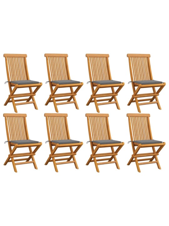 Zahradní židle s šedými poduškami 8 ks masivní teak