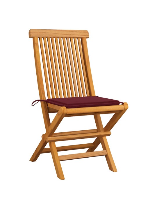 Zahradní židle s vínovými poduškami 8 ks masivní teak