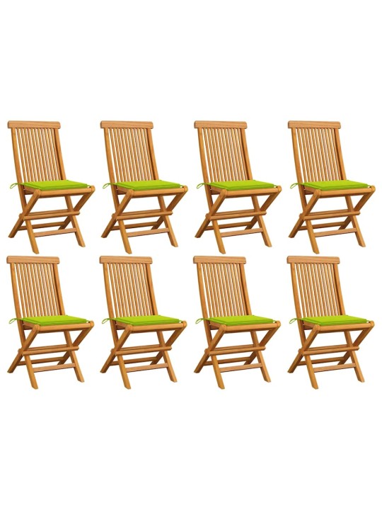 Zahradní židle s jasně zelenými poduškami 8 ks masivní teak