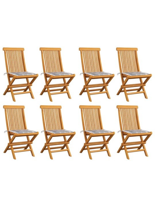 Zahradní židle se šedými károvanými poduškami 8 ks masivní teak