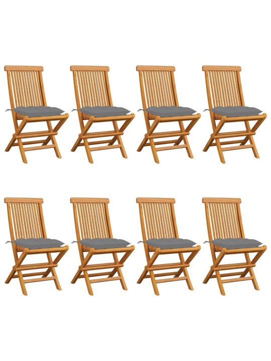 Zahradní židle s šedými poduškami 8 ks masivní teak
