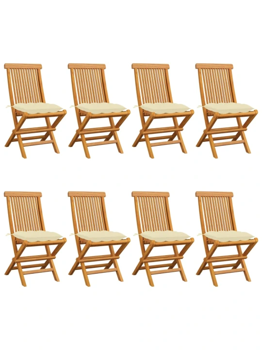 Zahradní židle s krémově bílými poduškami 8 ks masivní teak