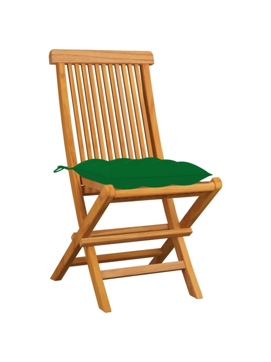 Zahradní židle se zelenými poduškami 8 ks masivní teak