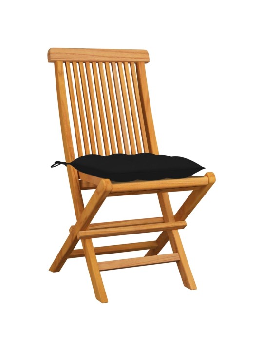 Zahradní židle s černými poduškami 8 ks masivní teak