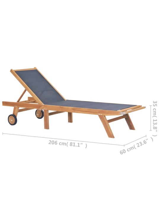 Skládací zahradní lehátka s kolečky 2ks masivní teak a textilen