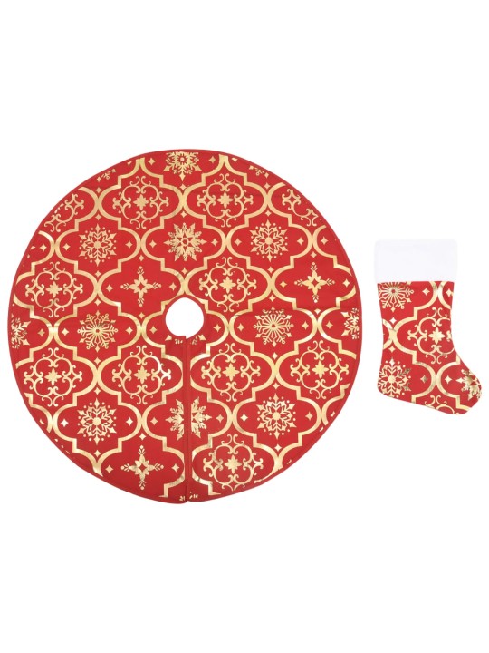 Luxusní podložka pod vánoční stromek s punčochou červená 122 cm