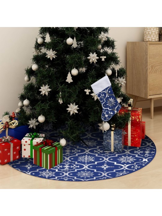 Luxusní podložka pod vánoční stromek s punčochou modrá 122 cm