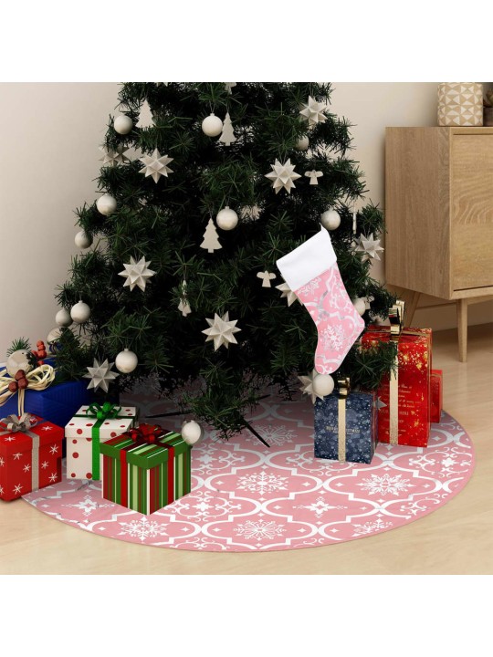 Luxusní podložka pod vánoční stromek s punčochou růžová 122 cm