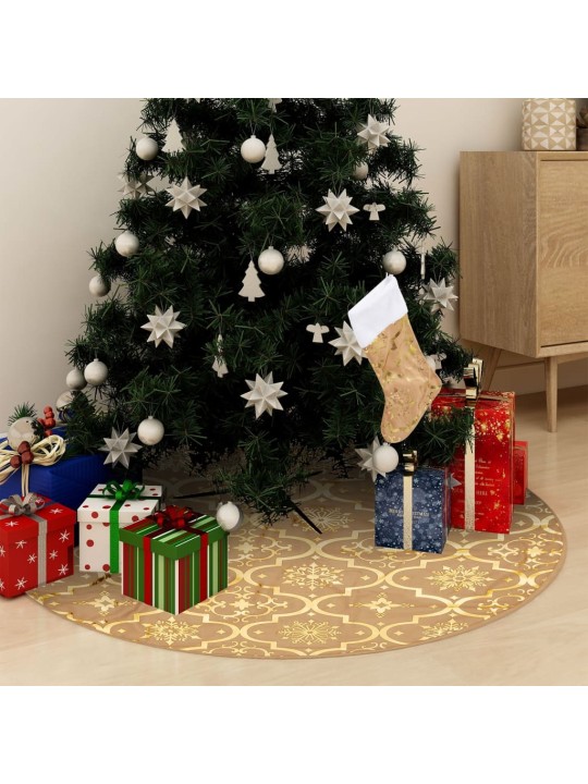 Luxusní podložka pod vánoční stromek s punčochou žlutá 122 cm