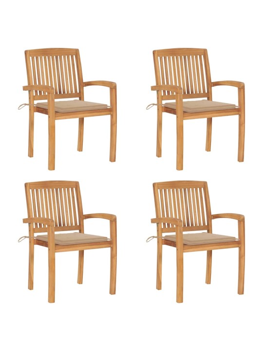 Stohovací zahradní židle s poduškami 4 ks masivní teak