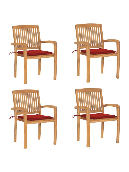 Stohovací zahradní židle s poduškami 4 ks masivní teak