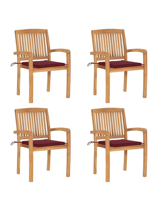 Stohovací zahradní židle s poduškami 4 ks masivní teak
