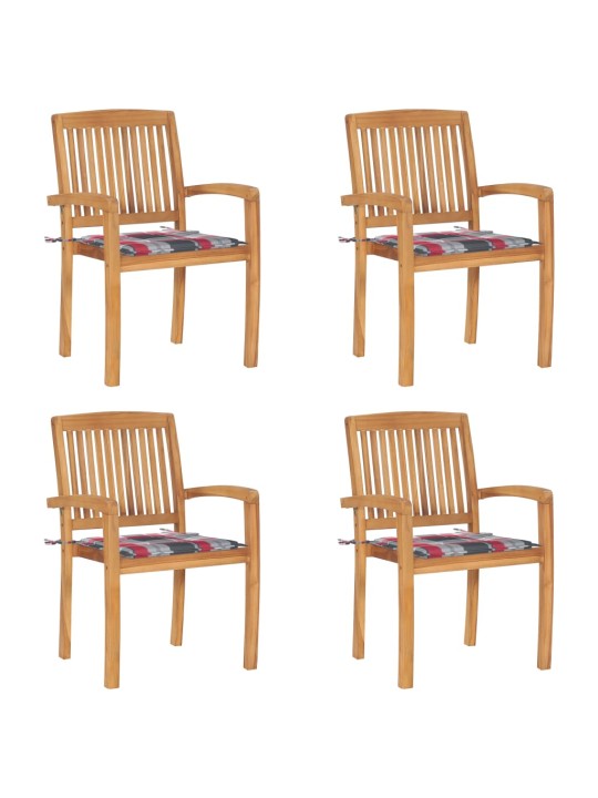 Stohovací zahradní židle s poduškami 4 ks masivní teak