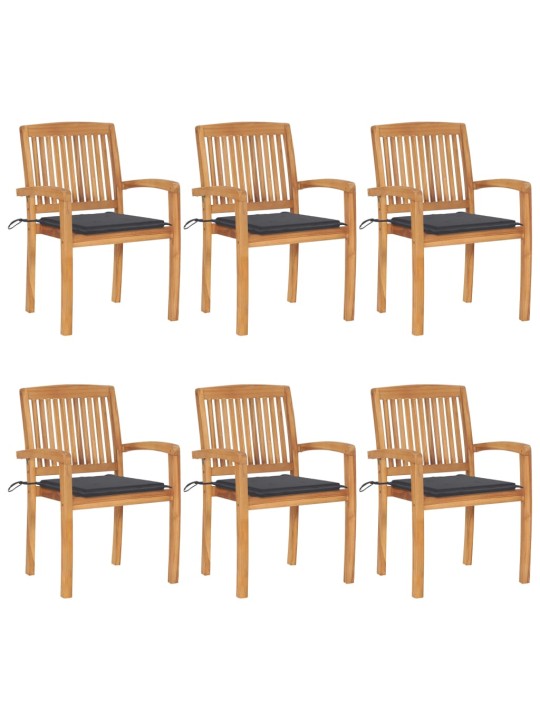 Stohovatelné zahradní židle s poduškami 6 ks masivní teak