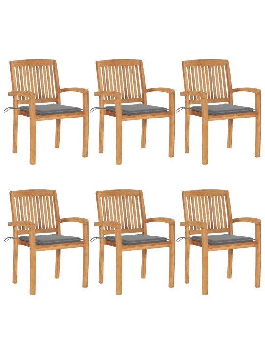 Stohovatelné zahradní židle s poduškami 6 ks masivní teak