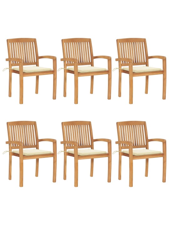 Stohovatelné zahradní židle s poduškami 6 ks masivní teak