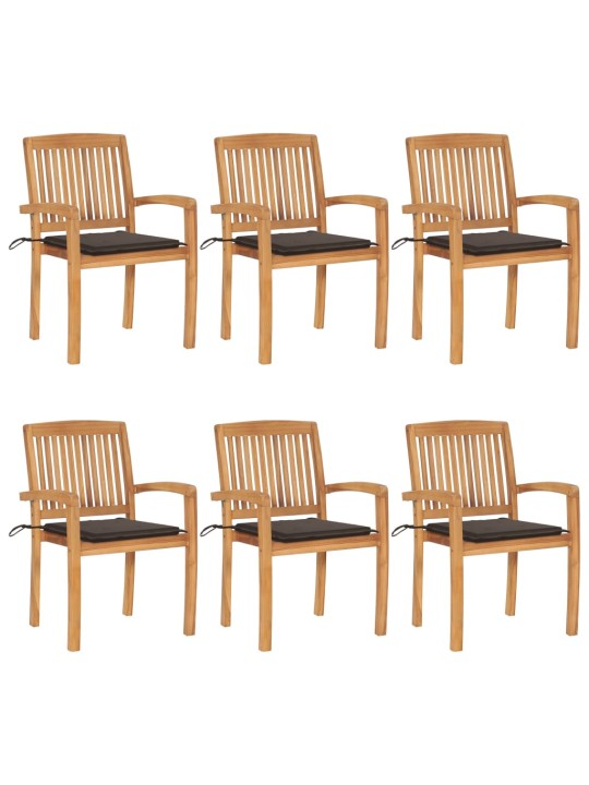 Stohovatelné zahradní židle s poduškami 6 ks masivní teak