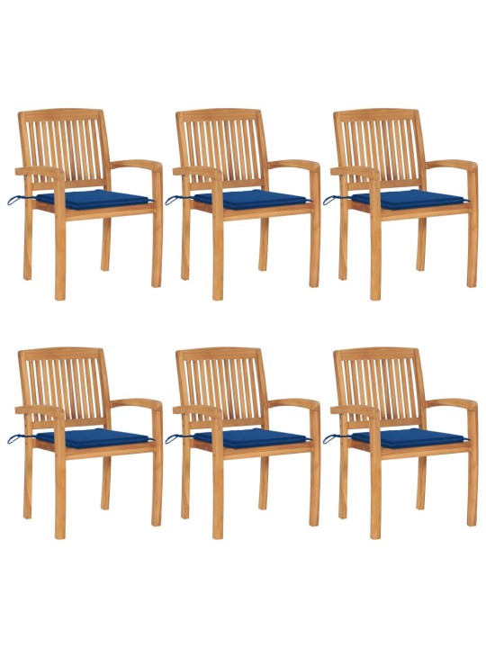 Stohovatelné zahradní židle s poduškami 6 ks masivní teak