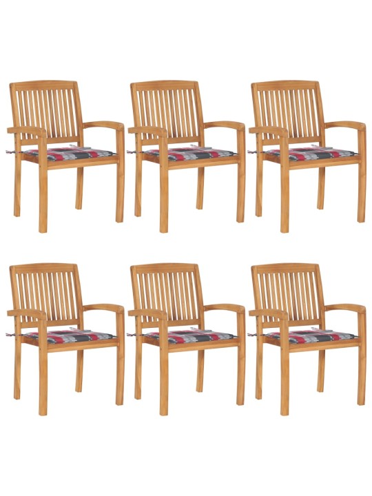Stohovatelné zahradní židle s poduškami 6 ks masivní teak