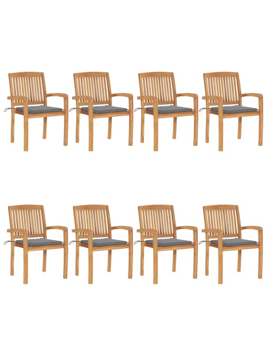 Stohovatelné zahradní židle s poduškami 8 ks masivní teak