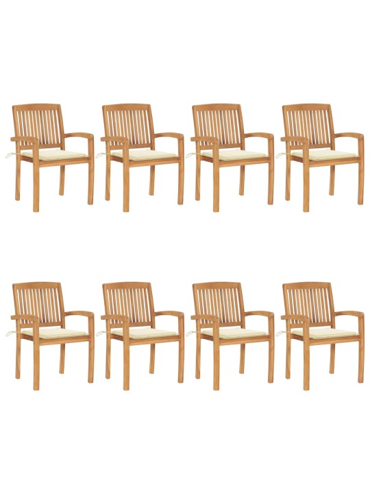 Stohovatelné zahradní židle s poduškami 8 ks masivní teak