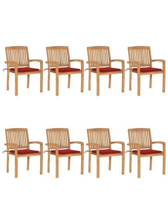 Stohovatelné zahradní židle s poduškami 8 ks masivní teak